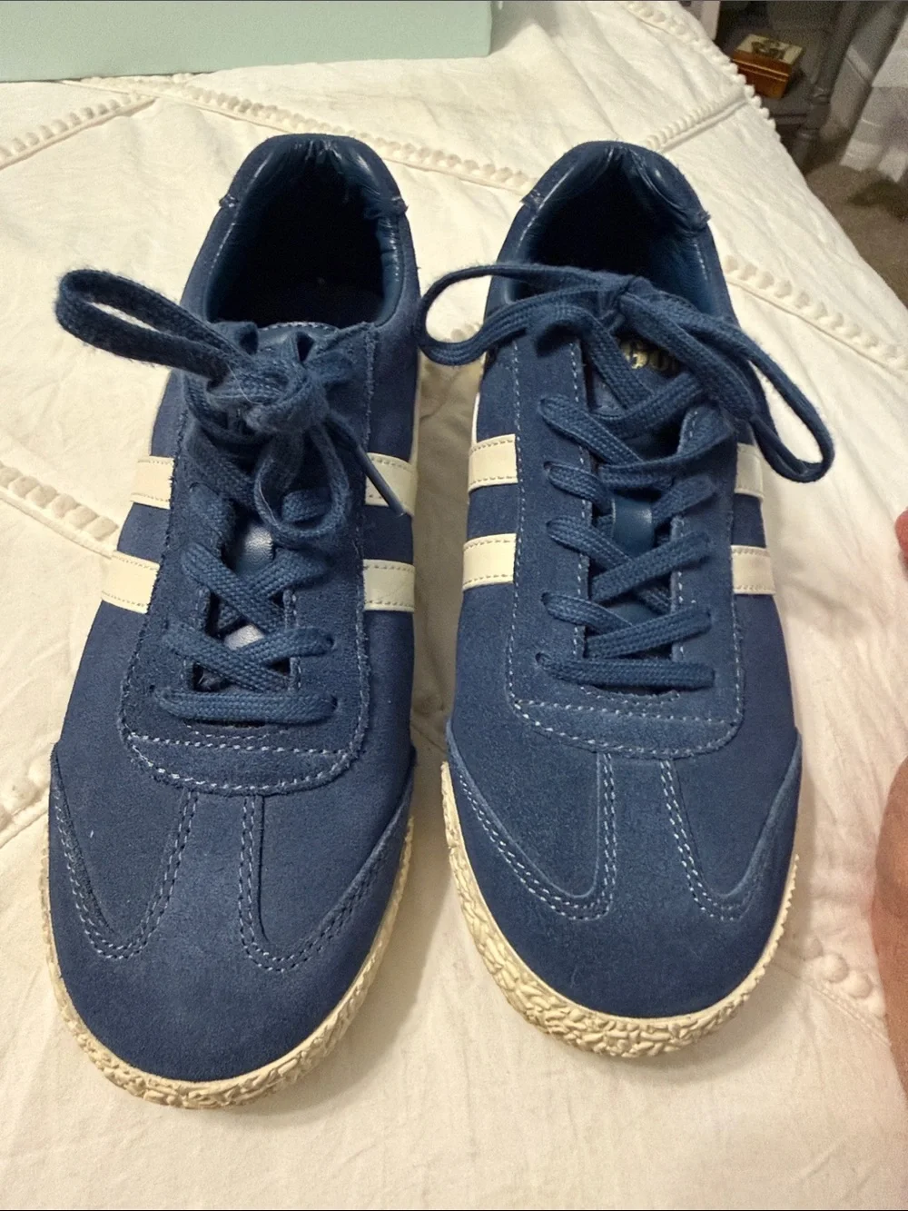 Gola Harrier Navy Blue Suede Sneakers with White Side Stripes - Picture 1 of 7